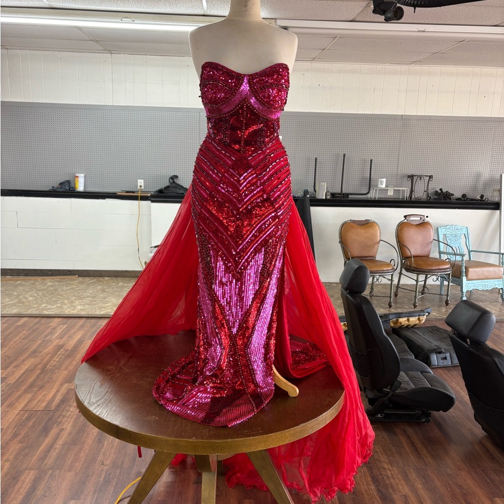 Elegant Red Sequin Strapless Gown